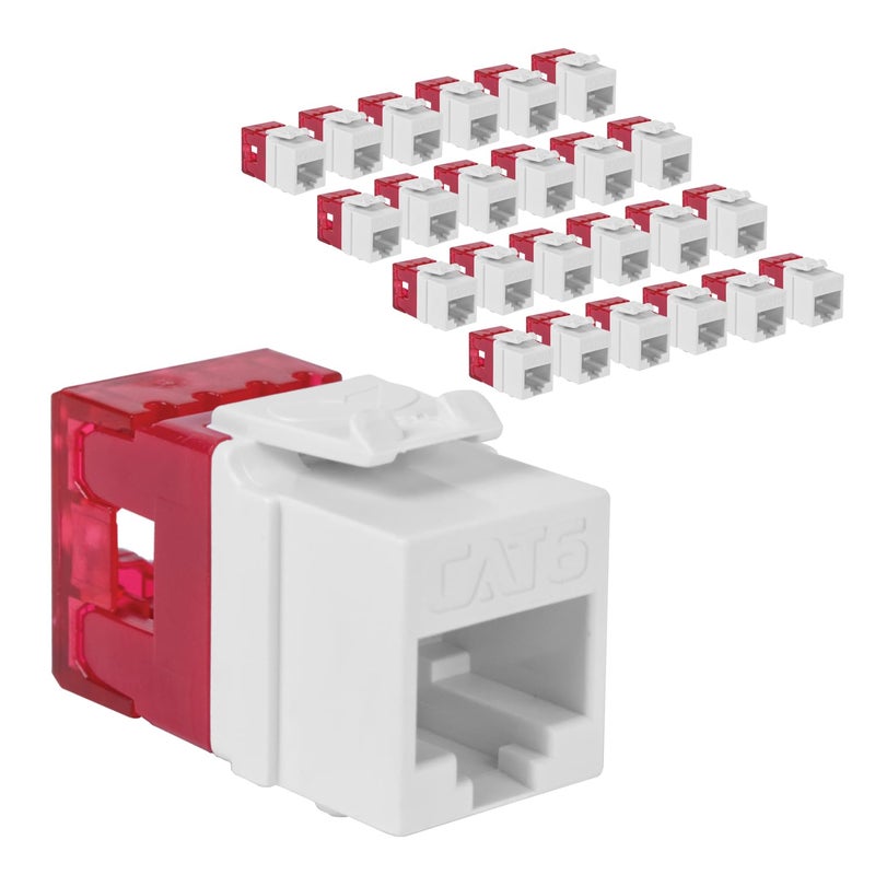 ICC CAT6 Keystone Jack with Slim Profile 180 Degree Punch Down, RJ45 UL Listed PoE++ TAA Compliant for Wall Plate or Patch Panel, Works with JackEasy Termination Tool, White 25 Pack - Image 1
